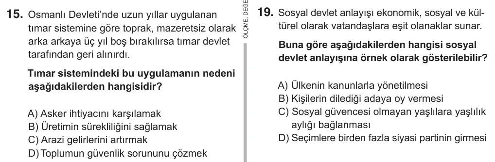 7. Sınıf Sosyal Bilgiler 2019 İOKBS Bursluluk Sınavı 15. Soru görseli