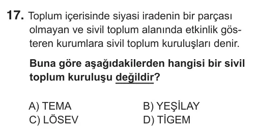 7. Sınıf Sosyal Bilgiler 2019 İOKBS Bursluluk Sınavı 17. Soru görseli