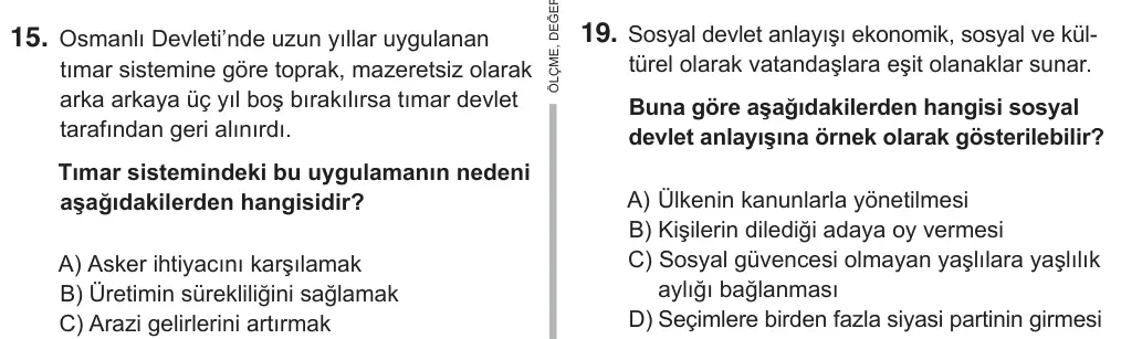 7. Sınıf Sosyal Bilgiler 2019 İOKBS Bursluluk Sınavı 19. Soru görseli
