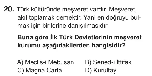 7. Sınıf Sosyal Bilgiler 2019 İOKBS Bursluluk Sınavı 20. Soru görseli (1/2)