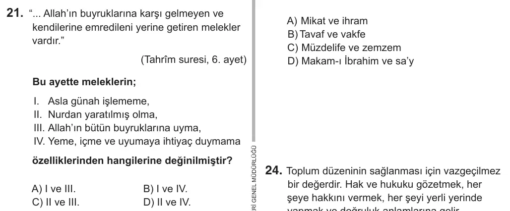 7. Sınıf Sosyal Bilgiler 2019 İOKBS Bursluluk Sınavı 21. Soru görseli