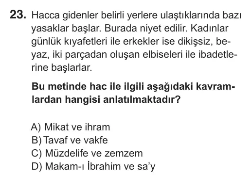 7. Sınıf Sosyal Bilgiler 2019 İOKBS Bursluluk Sınavı 23. Soru görseli