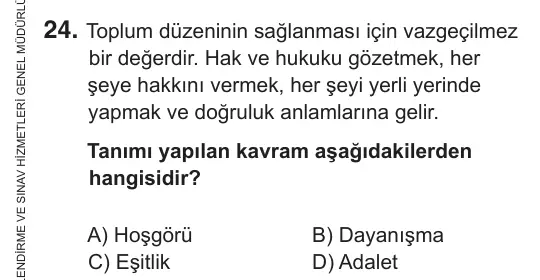 7. Sınıf Sosyal Bilgiler 2019 İOKBS Bursluluk Sınavı 24. Soru görseli