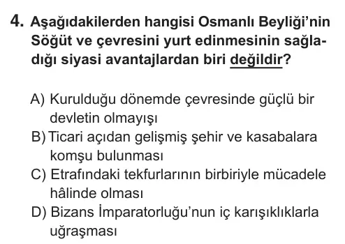 7. Sınıf Sosyal Bilgiler 2019 İOKBS Bursluluk Sınavı 4. Soru görseli