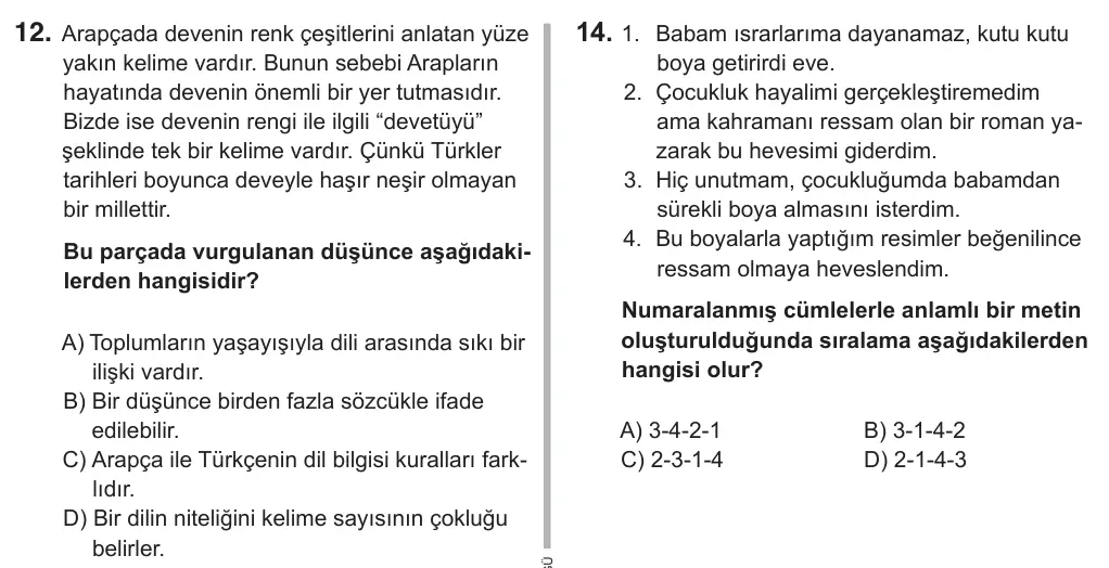 7. Sınıf Türkçe 2019 İOKBS Bursluluk Sınavı 12. Soru görseli