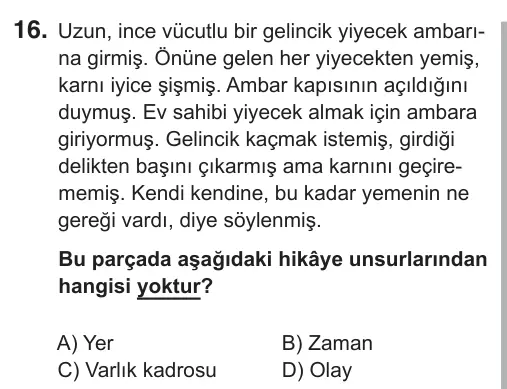 7. Sınıf Türkçe 2019 İOKBS Bursluluk Sınavı 16. Soru görseli