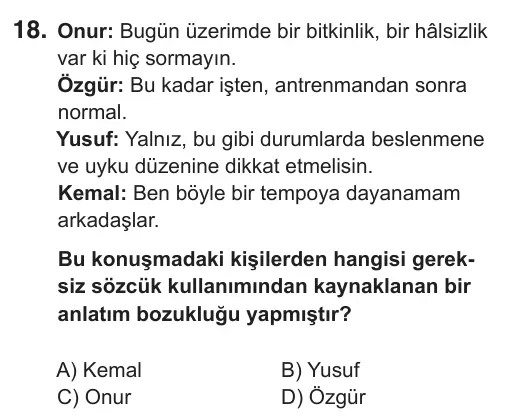 7. Sınıf Türkçe 2019 İOKBS Bursluluk Sınavı 18. Soru görseli