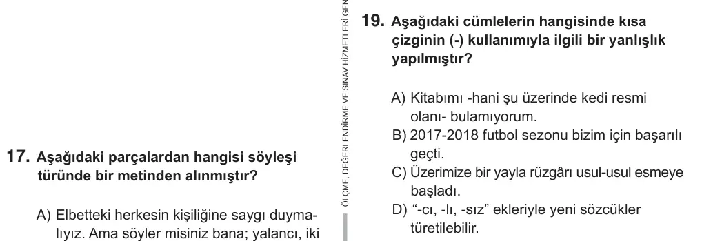 7. Sınıf Türkçe 2019 İOKBS Bursluluk Sınavı 19. Soru görseli