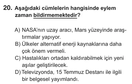 7. Sınıf Türkçe 2019 İOKBS Bursluluk Sınavı 20. Soru görseli