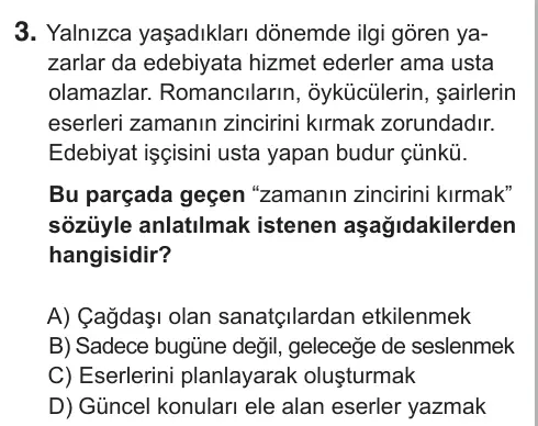 7. Sınıf Türkçe 2019 İOKBS Bursluluk Sınavı 3. Soru görseli