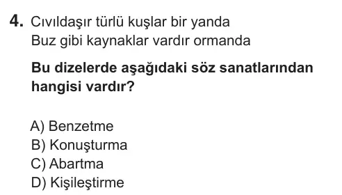 7. Sınıf Türkçe 2019 İOKBS Bursluluk Sınavı 4. Soru görseli
