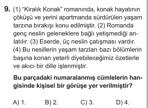 7. Sınıf Türkçe 2019 İOKBS Bursluluk Sınavı 9. Soru görseli