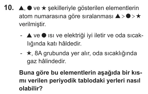 8. Sınıf Fen Bilimleri 2019 İOKBS Bursluluk Sınavı 10. Soru görseli