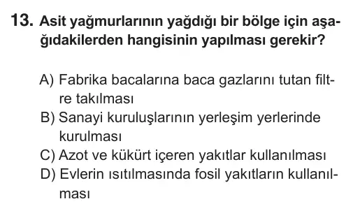 8. Sınıf Fen Bilimleri 2019 İOKBS Bursluluk Sınavı 13. Soru görseli