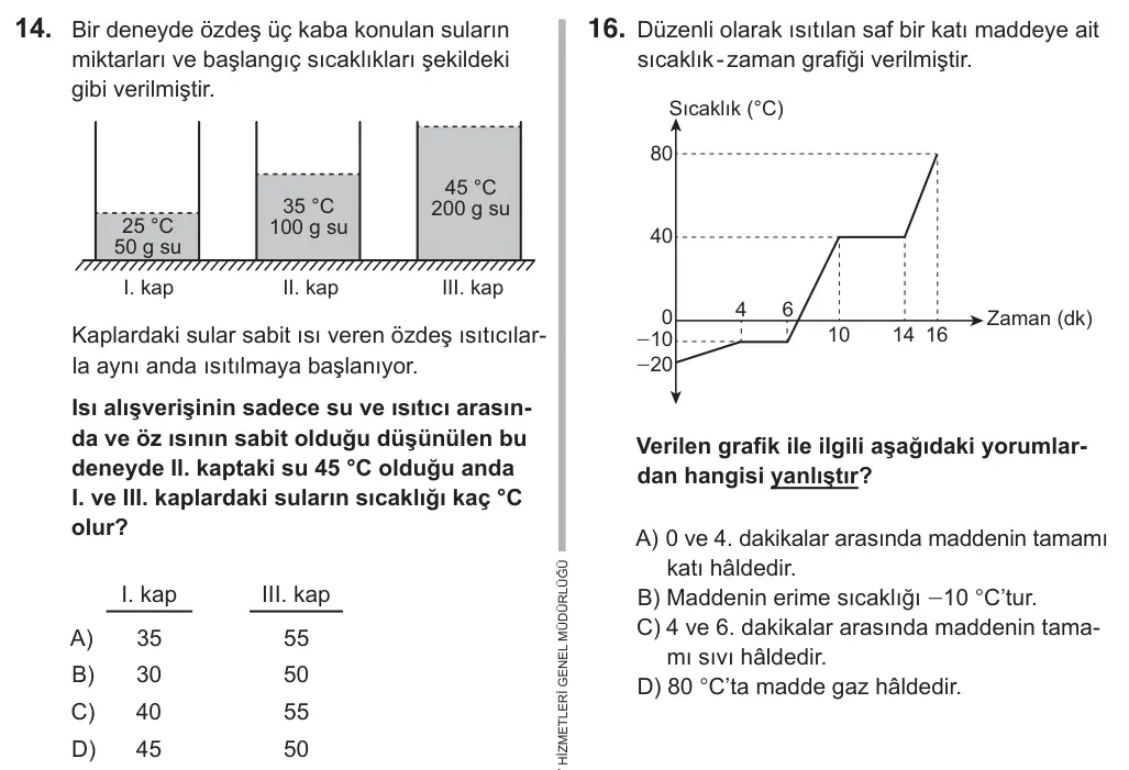 8. Sınıf Fen Bilimleri 2019 İOKBS Bursluluk Sınavı 14. Soru görseli