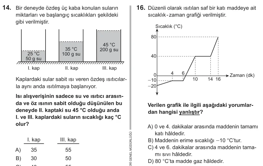 8. Sınıf Fen Bilimleri 2019 İOKBS Bursluluk Sınavı 16. Soru görseli