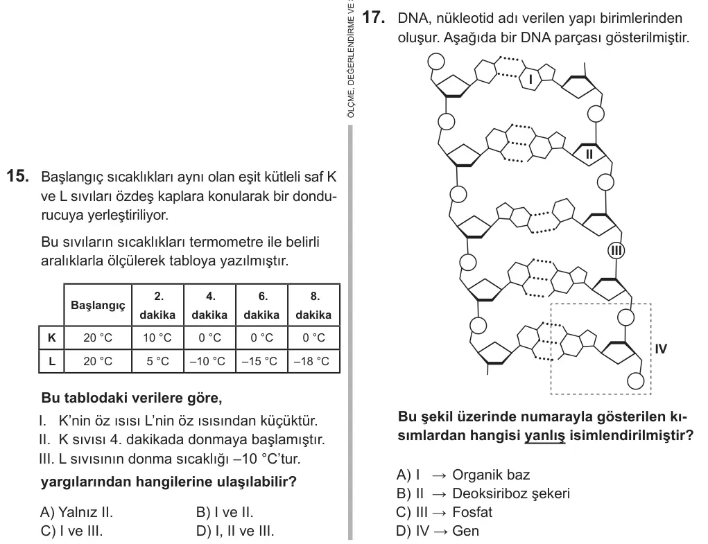 8. Sınıf Fen Bilimleri 2019 İOKBS Bursluluk Sınavı 17. Soru görseli