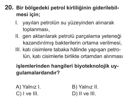 8. Sınıf Fen Bilimleri 2019 İOKBS Bursluluk Sınavı 20. Soru görseli