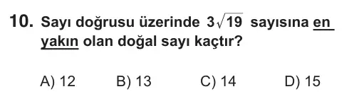 8. Sınıf Matematik 2019 İOKBS Bursluluk Sınavı 10. Soru görseli