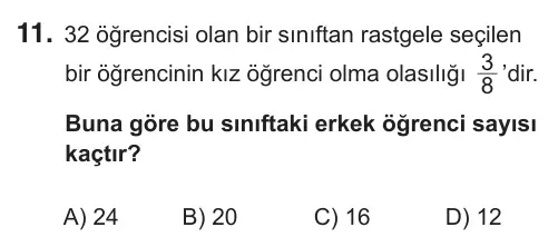 8. Sınıf Matematik 2019 İOKBS Bursluluk Sınavı 11. Soru görseli