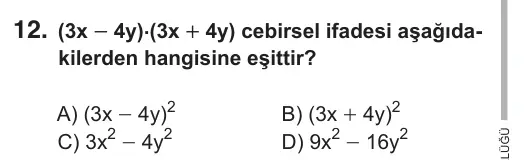 8. Sınıf Matematik 2019 İOKBS Bursluluk Sınavı 12. Soru görseli