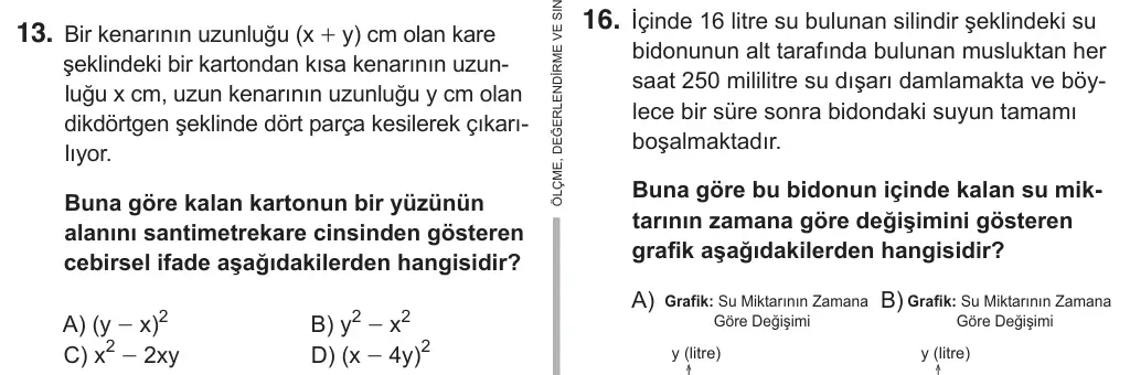 8. Sınıf Matematik 2019 İOKBS Bursluluk Sınavı 13. Soru görseli