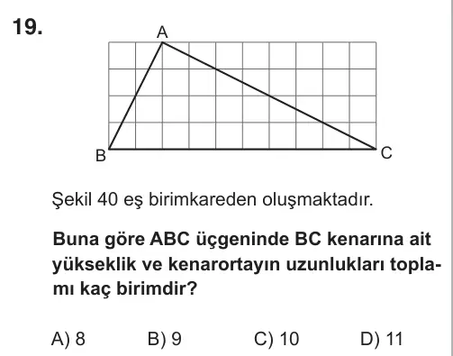 8. Sınıf Matematik 2019 İOKBS Bursluluk Sınavı 19. Soru görseli