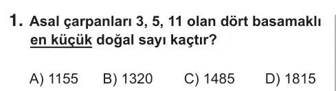 8. Sınıf Matematik 2019 İOKBS Bursluluk Sınavı 1. Soru görseli