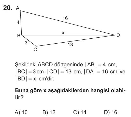 8. Sınıf Matematik 2019 İOKBS Bursluluk Sınavı 20. Soru görseli