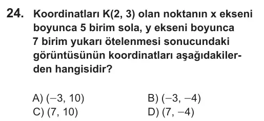 8. Sınıf Matematik 2019 İOKBS Bursluluk Sınavı 24. Soru görseli