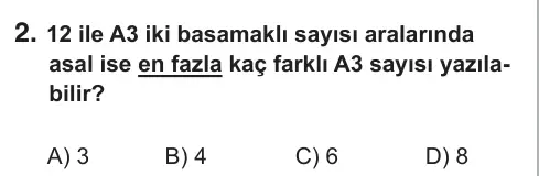 8. Sınıf Matematik 2019 İOKBS Bursluluk Sınavı 2. Soru görseli