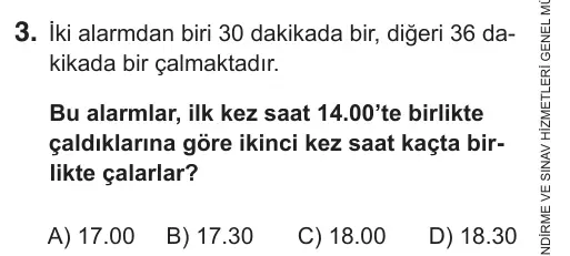 8. Sınıf Matematik 2019 İOKBS Bursluluk Sınavı 3. Soru görseli