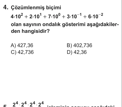 8. Sınıf Matematik 2019 İOKBS Bursluluk Sınavı 4. Soru görseli