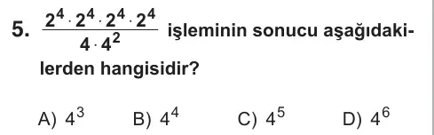 8. Sınıf Matematik 2019 İOKBS Bursluluk Sınavı 5. Soru görseli