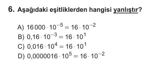8. Sınıf Matematik 2019 İOKBS Bursluluk Sınavı 6. Soru görseli