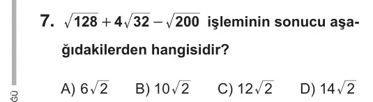 8. Sınıf Matematik 2019 İOKBS Bursluluk Sınavı 7. Soru görseli