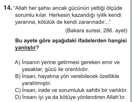 8. Sınıf Sosyal Bilgiler 2019 İOKBS Bursluluk Sınavı 14. Soru görseli