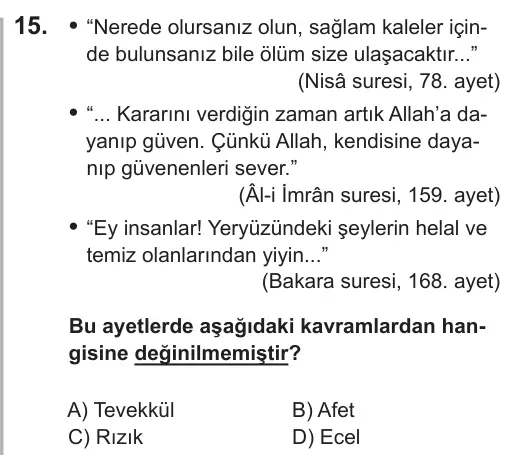 8. Sınıf Sosyal Bilgiler 2019 İOKBS Bursluluk Sınavı 15. Soru görseli