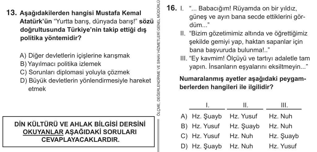 8. Sınıf Sosyal Bilgiler 2019 İOKBS Bursluluk Sınavı 16. Soru görseli