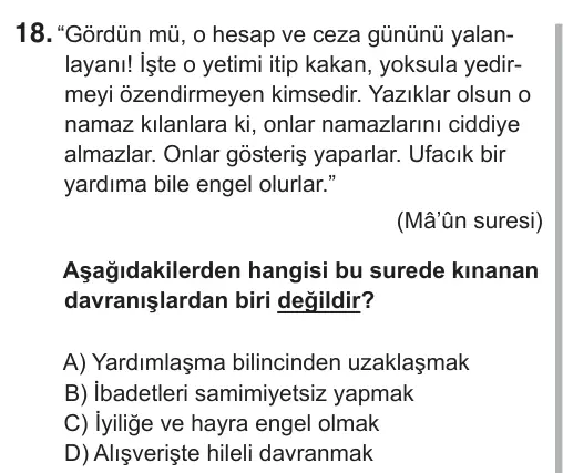 8. Sınıf Sosyal Bilgiler 2019 İOKBS Bursluluk Sınavı 18. Soru görseli
