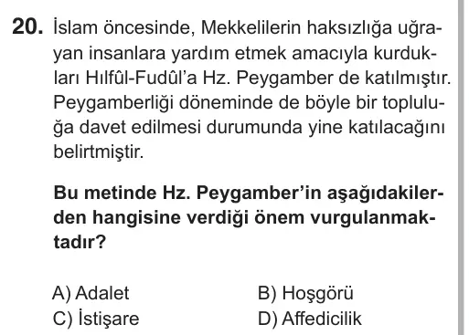 8. Sınıf Sosyal Bilgiler 2019 İOKBS Bursluluk Sınavı 20. Soru görseli