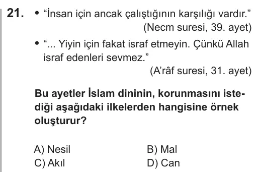 8. Sınıf Sosyal Bilgiler 2019 İOKBS Bursluluk Sınavı 21. Soru görseli