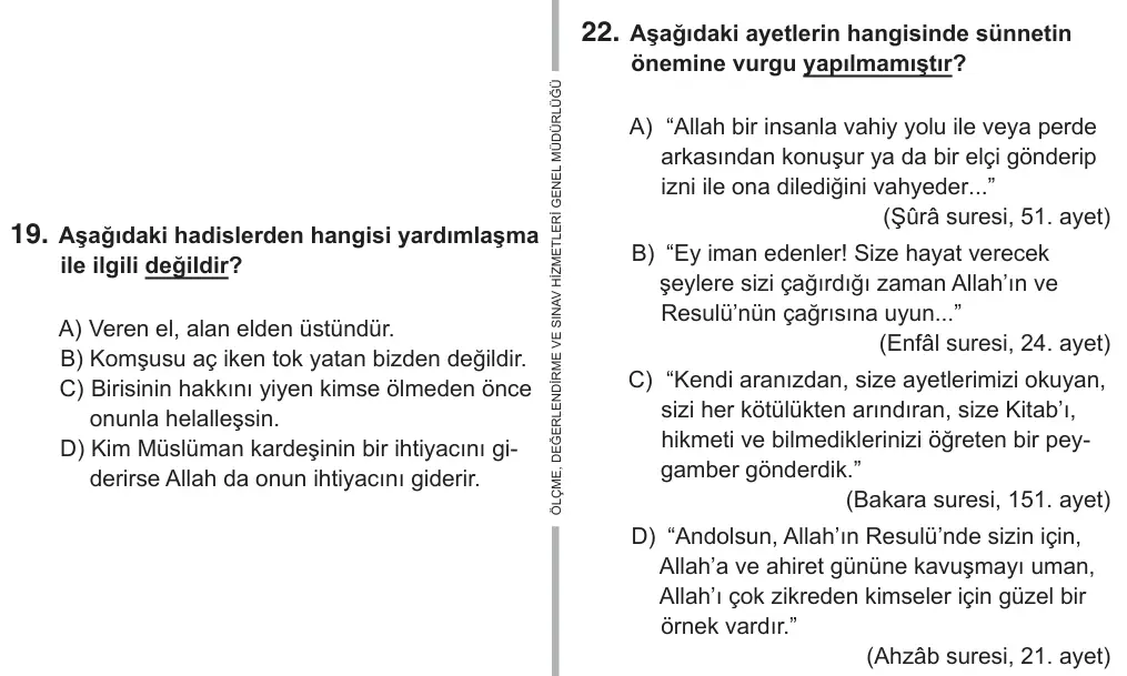 8. Sınıf Sosyal Bilgiler 2019 İOKBS Bursluluk Sınavı 22. Soru görseli