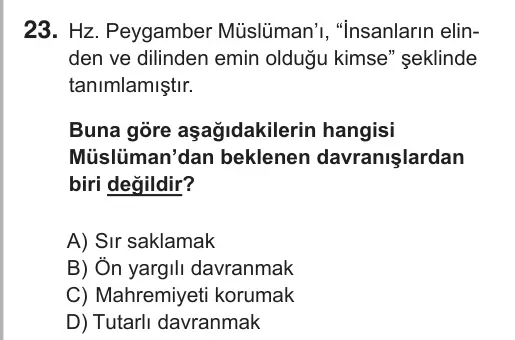 8. Sınıf Sosyal Bilgiler 2019 İOKBS Bursluluk Sınavı 23. Soru görseli