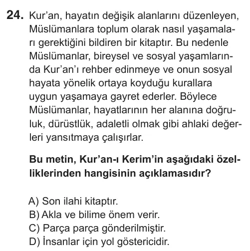 8. Sınıf Sosyal Bilgiler 2019 İOKBS Bursluluk Sınavı 24. Soru görseli