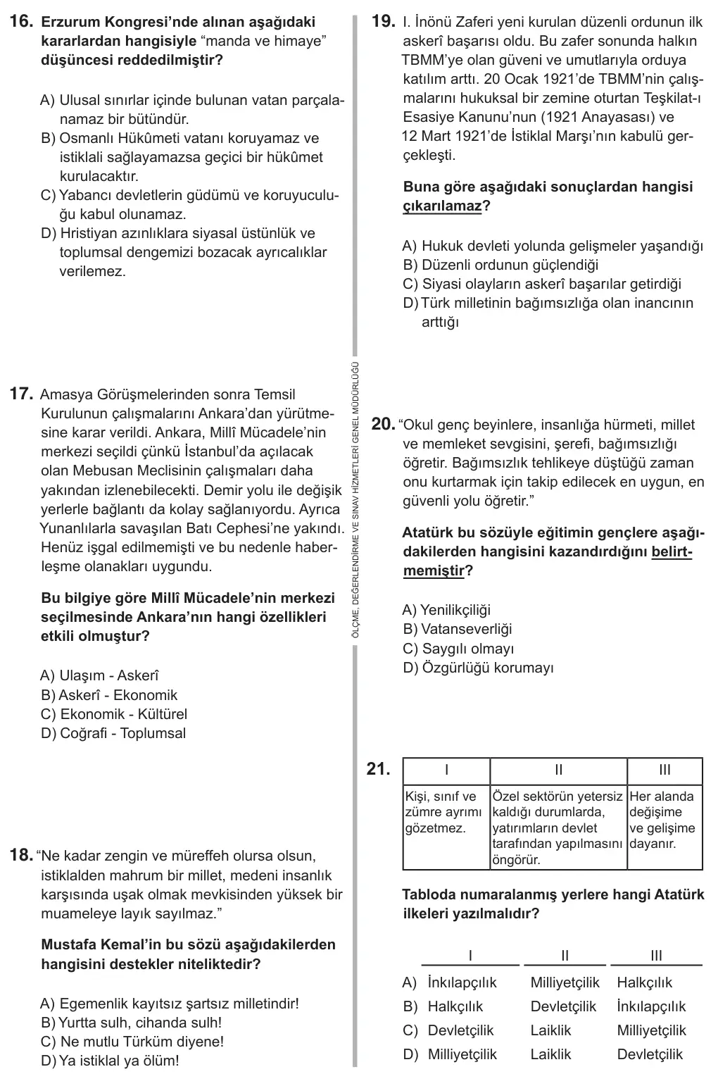 8. Sınıf Sosyal Bilgiler 2019 İOKBS Bursluluk Sınavı 25. Soru görseli (2/4)