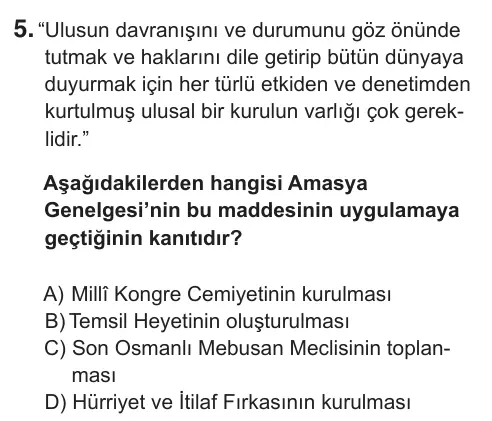 8. Sınıf Sosyal Bilgiler 2019 İOKBS Bursluluk Sınavı 5. Soru görseli