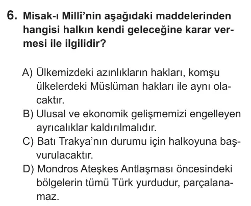 8. Sınıf Sosyal Bilgiler 2019 İOKBS Bursluluk Sınavı 6. Soru görseli