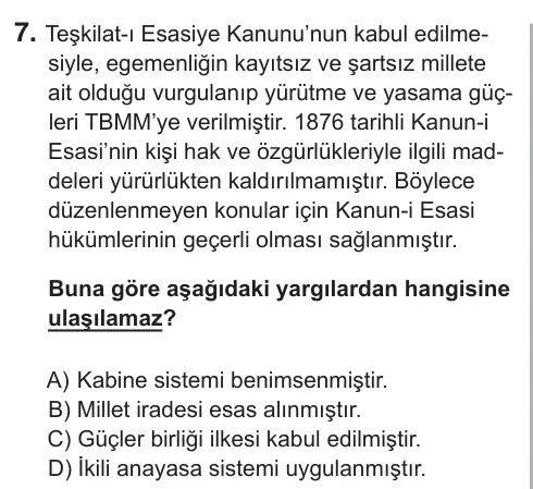 8. Sınıf Sosyal Bilgiler 2019 İOKBS Bursluluk Sınavı 7. Soru görseli