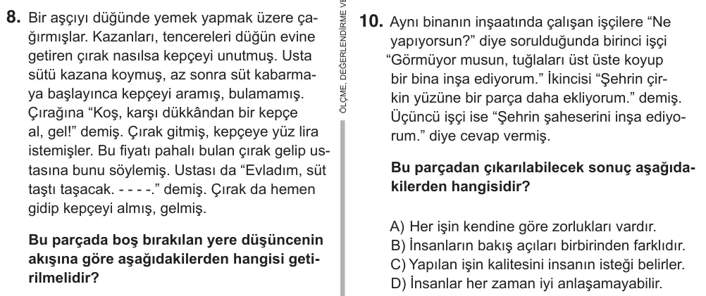 8. Sınıf Türkçe 2019 İOKBS Bursluluk Sınavı 10. Soru görseli